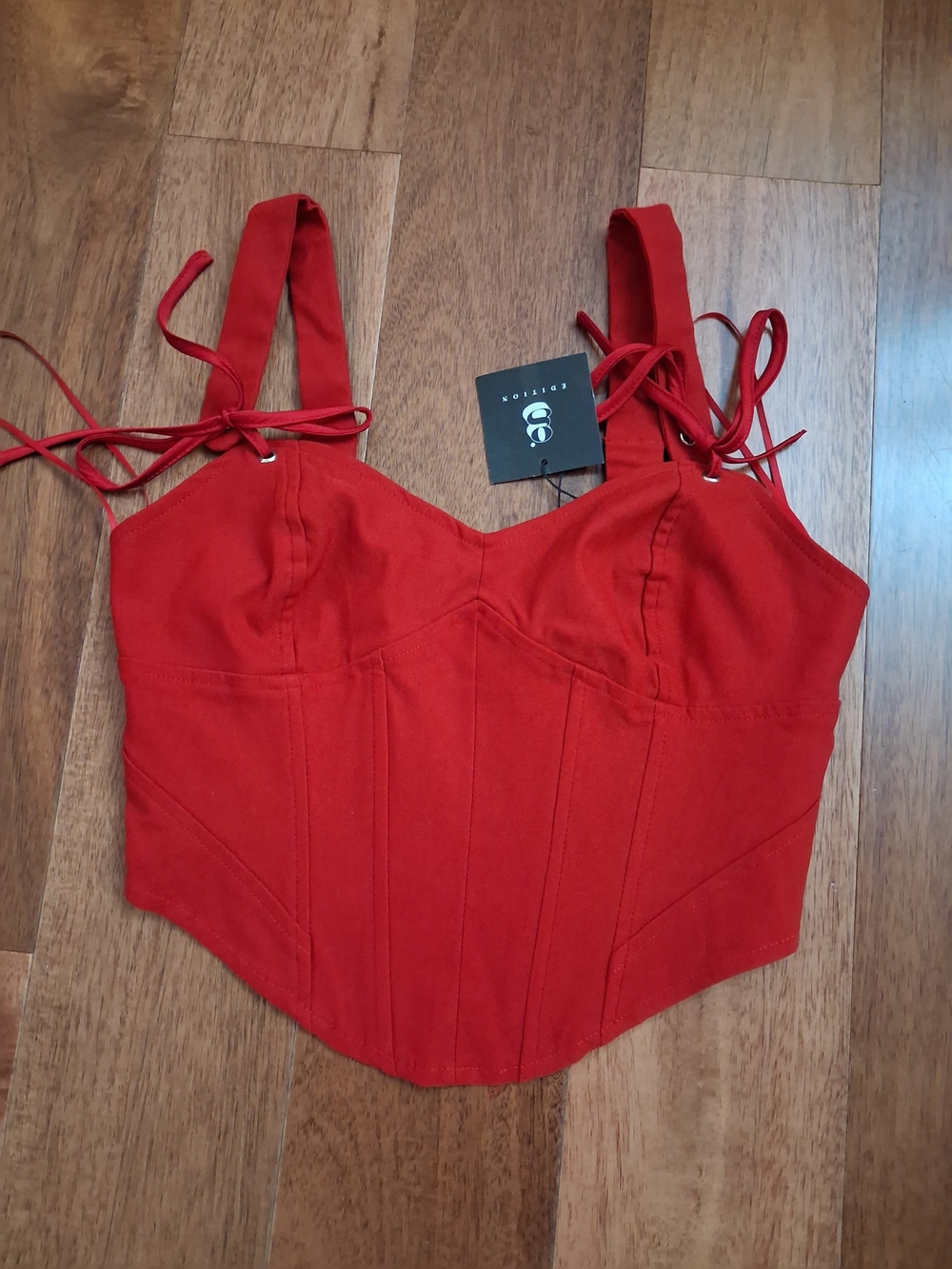 Garage Cream Lace-Trim Ribbed Camisole with Front Tie - Picture 4 of 4